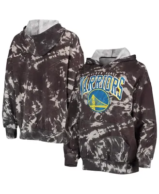 Women's Majestic Threads Black Golden State Warriors Burble Tie-Dye Tri-Blend Pullover Hoodie