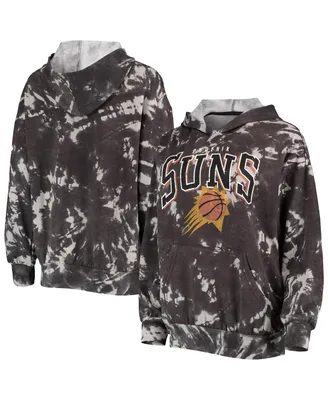 Women's Majestic Threads Black Phoenix Suns Burble Tie-Dye Tri-Blend Pullover Hoodie