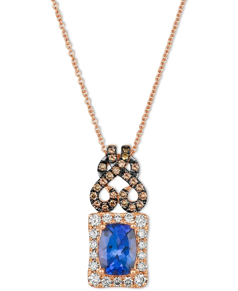 Le Vian Blueberry Tanzanite (1-1/4 ct. t.w.) & Diamond (1/2 ct. t.w.) Scrollwork Halo Adjustable 20" Pendant Necklace in 14k Rose Gold