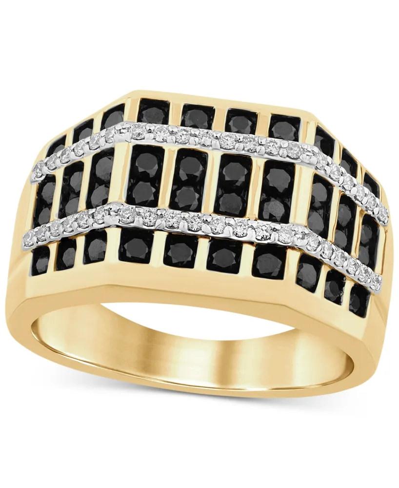 Macy's Men's Black Diamond (1-1/10 ct. t.w.) & White Diamond (1/4 ct. t.w.)  Multirow Statement Ring in Sterling Silver & 14k Gold-Plate