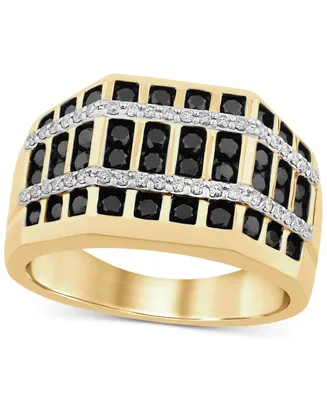 Men's Black Diamond (1-1/10 ct. t.w.) & White Diamond (1/4 ct. t.w.) Multirow Statement Ring in Sterling Silver & 14k Gold-Plate