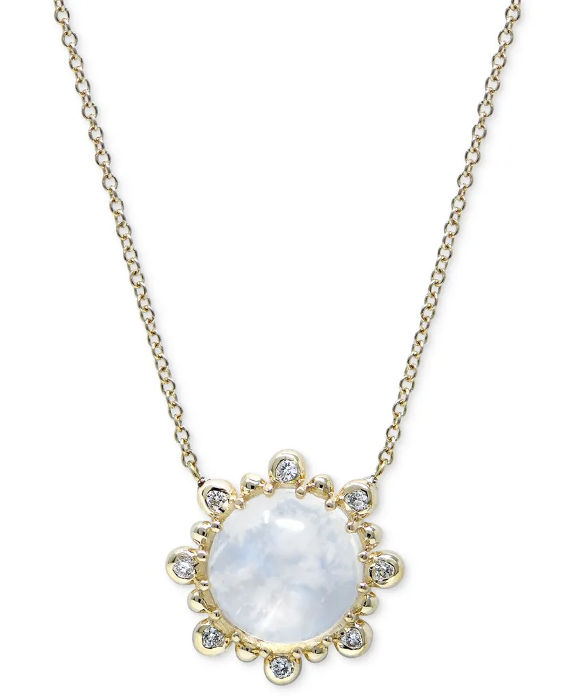 Anzie Moonstone & Diamond (1/8 ct. t.w.) Pendant Necklace in 14k Gold, 16" + 1" extender