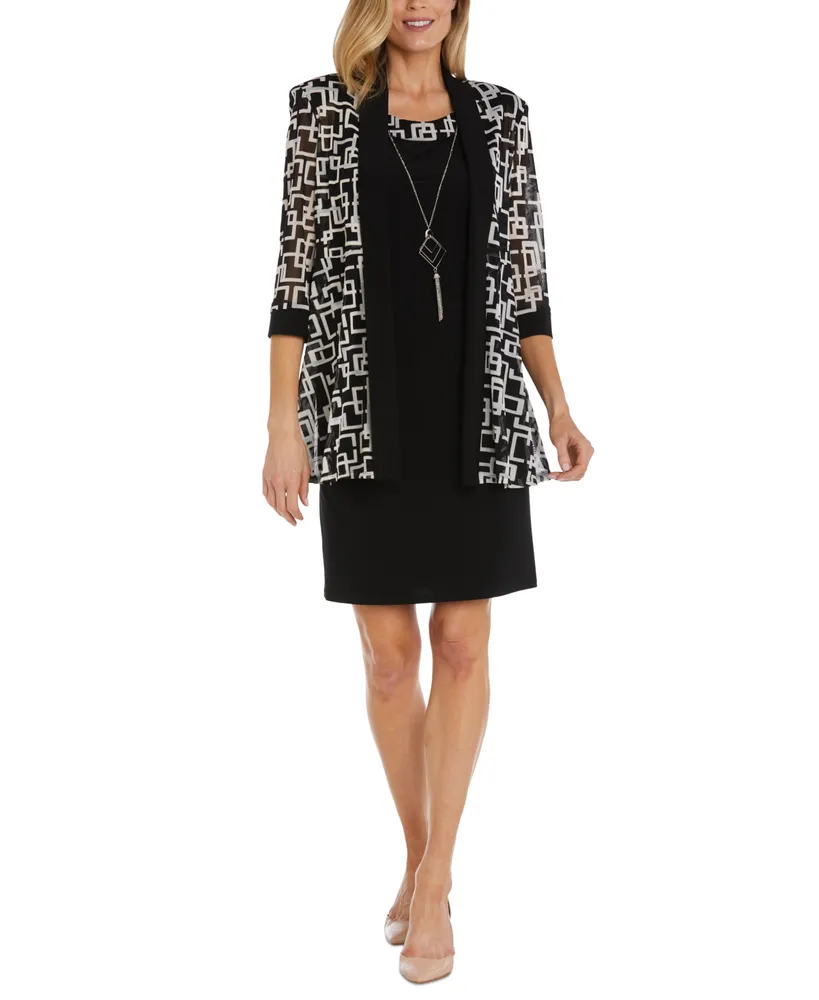 R & M Richards Women's Necklace Dress Puff-Print Jacket