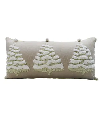 Vibhsa Christmas Tree Pillow for Holidays, 30"x 14" - Beige, Ivory, Gold