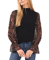 CeCe Women's Sheer Printed Long-Sleeve Mock Neck Top + About Brand Blub