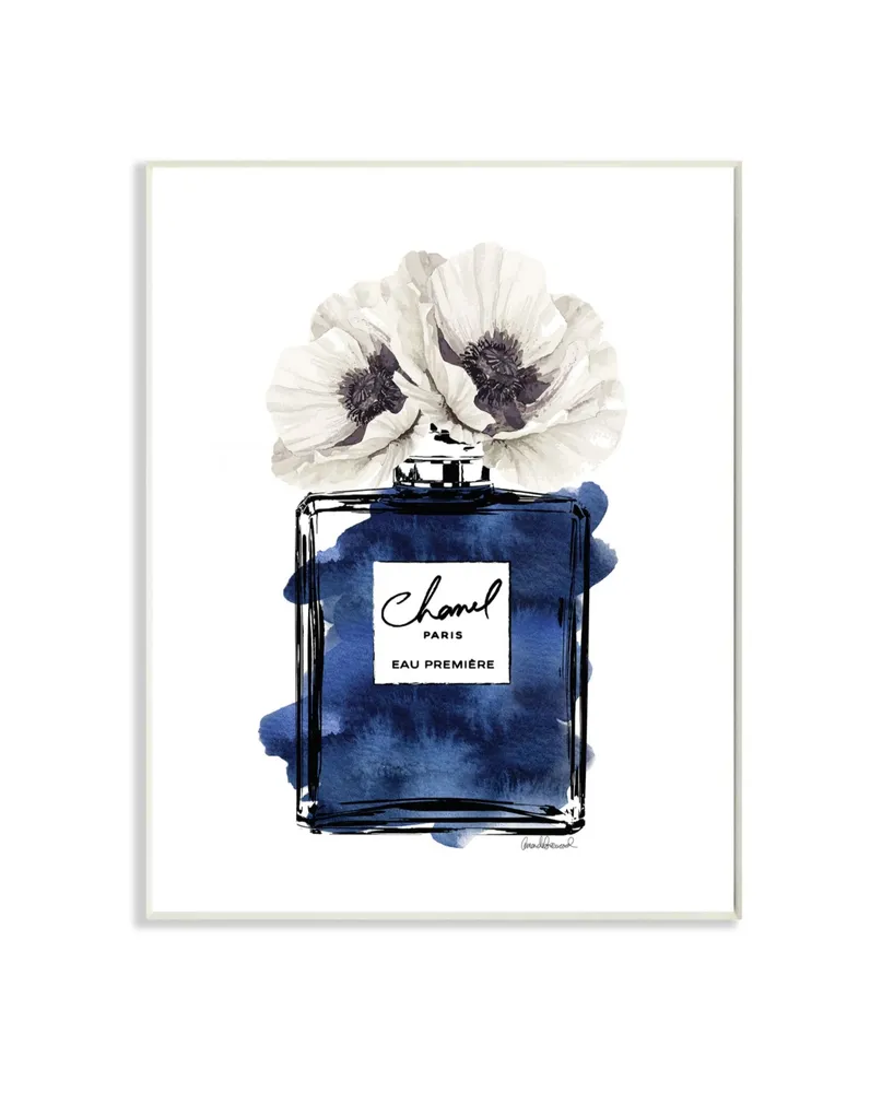 Stupell Industries Deep Blue Fashion Fragrance Bottle Glam Florals Art, 13" x 19" - Multi