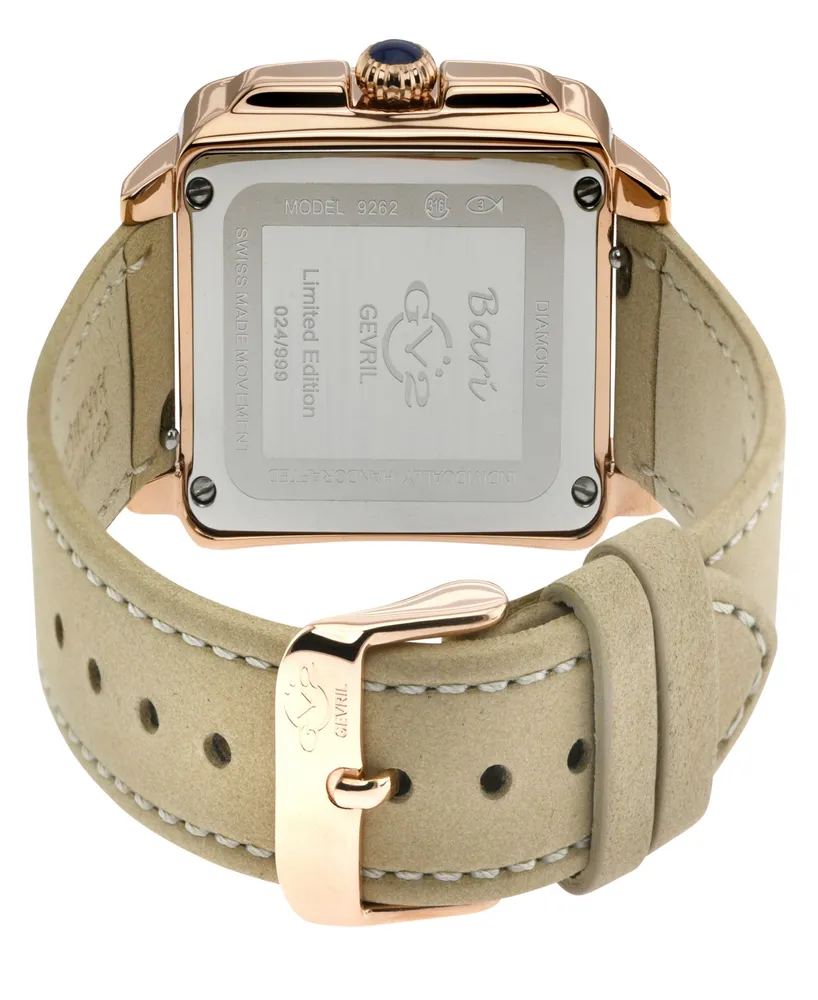 Gevril Women's Bari Enamel Swiss Quartz Italian Tan Leather Strap Watch 34mm