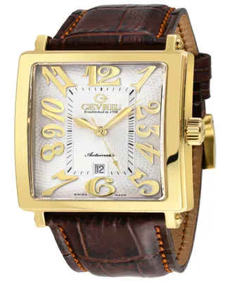 Gevril Men's Avenue of Americas Swiss Automatic Italian Leather Strap Watch 44mm
