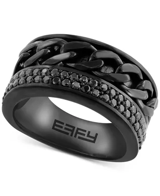 Effy Men's Black Spinel Pave Chain Link Ring (1 ct. t.w.) in Black Pvd-Plated Sterling Silver