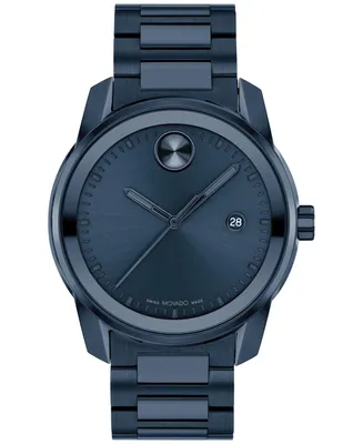 Movado Men's Swiss Bold Verso Blue Ion-Plated Steel Bracelet Watch 42mm