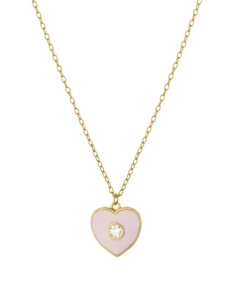 Clear Cubic Zirconia and Pink Enameled Heart Pendant