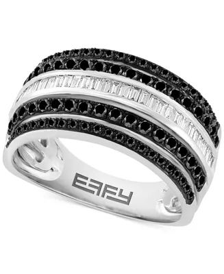 Effy Black Diamond (3/4 ct. t.w.) & White Diamond (1/5 ct. t.w.) Multi-Row Statement Ring in 14k White Gold