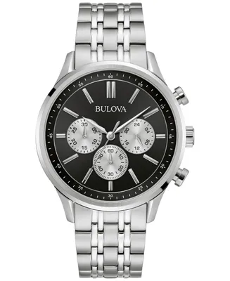 Bulova Men's Chronograph Classic Stainless Steel Bracelet Watch 42mm - Silver