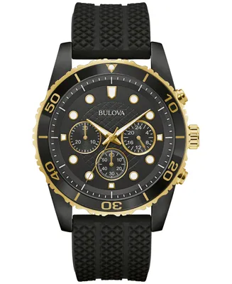 Bulova Men's Chronograph Classic Black Silicone Strap Watch 43mm