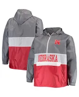 Men's Fanatics Gray, Scarlet Nebraska Huskers Big and Tall Water-Resistant Half-Zip Hoodie