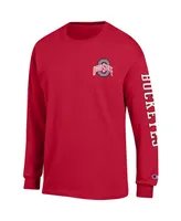 Men's Champion Scarlet Ohio State Buckeyes Team Stack 3-Hit Long Sleeve T-shirt