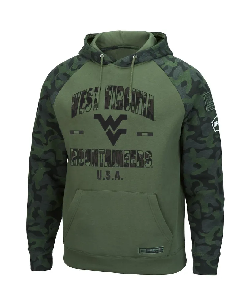 Men's Colosseum Olive and Camo West Virginia Mountaineers Oht Military-Inspired Appreciation Raglan Pullover Hoodie