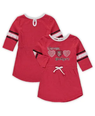 Toddler Girls Colosseum Heathered Red Wisconsin Badgers Poppin Sleeve Stripe Dress