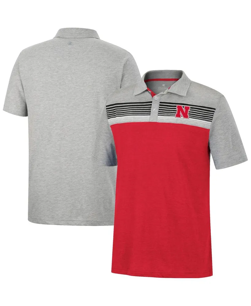 Men's Colosseum Scarlet, Heathered Gray Nebraska Huskers Caddie Polo Shirt