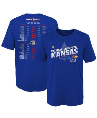 Boys and Girls Preschool Royal Kansas Jayhawks 2022 Ncaa Men's Basketball National Champions Bracket T-shirt