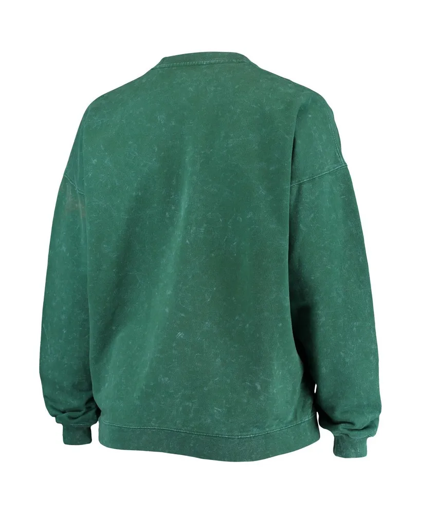 Women's ZooZatz Green Michigan State Spartans Garment Wash Oversized Vintage-Like Pullover Sweatshirt