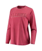 Women's Pressbox Crimson Oklahoma Sooners Tonal Block Vintage Wash Long Sleeve T-shirt