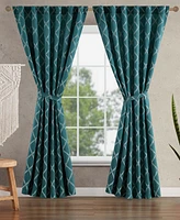 Jessica Simpson Lynee Textured Diamond Patterned Blackout Back-Tab Window Curtain Panel Pair with Tiebacks, 52" x 84"