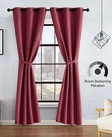 Lucky Brand Solana Thermal Woven Room Darkening Grommet Window Curtain Panel Pair with Tiebacks