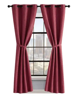 Lucky Brand Solana Thermal Woven Room Darkening Grommet Window Curtain Panel Pair with Tiebacks