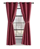 Lucky Brand Solana Thermal Woven Room Darkening Grommet Window Curtain Panel Pair with Tiebacks