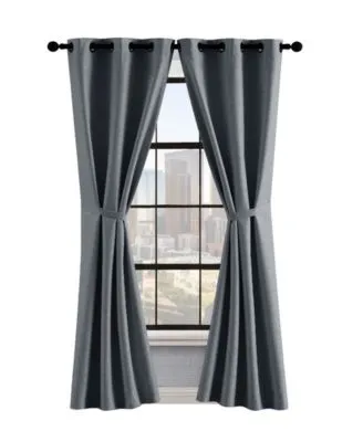 Lucky Brand Sondra Textured Leaf Pattern Blackout Grommet Window Curtain Panel Pair With Tiebacks Collection