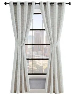 Lucky Brand Sierra Textured Light Filtering Grommet Window Curtain Panel Pair With Tiebacks Collection