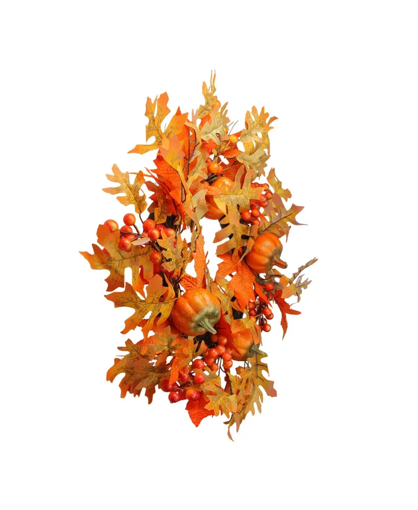 Fall Leaves Pumpkins And Berries Artificial Thanksgiving Wreath Unlit, 22"