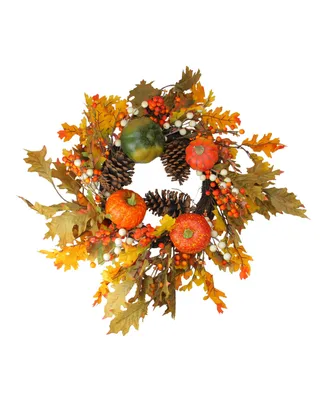 Fallen Leaves with Pine Cones and Pumpkins Artificial Thanksgiving Wreath, 24"