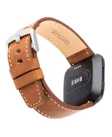 WITHit Brown Premium Leather Band with White Stitching Compatible with the Fitbit Versa and Fitbit Versa 2