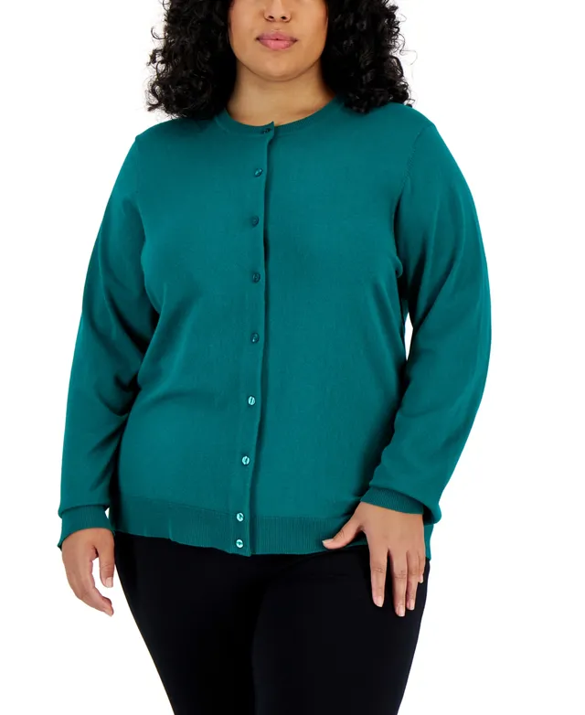 Karen Scott Plus Size Cotton Cozy Cardigan, Created for Macy's