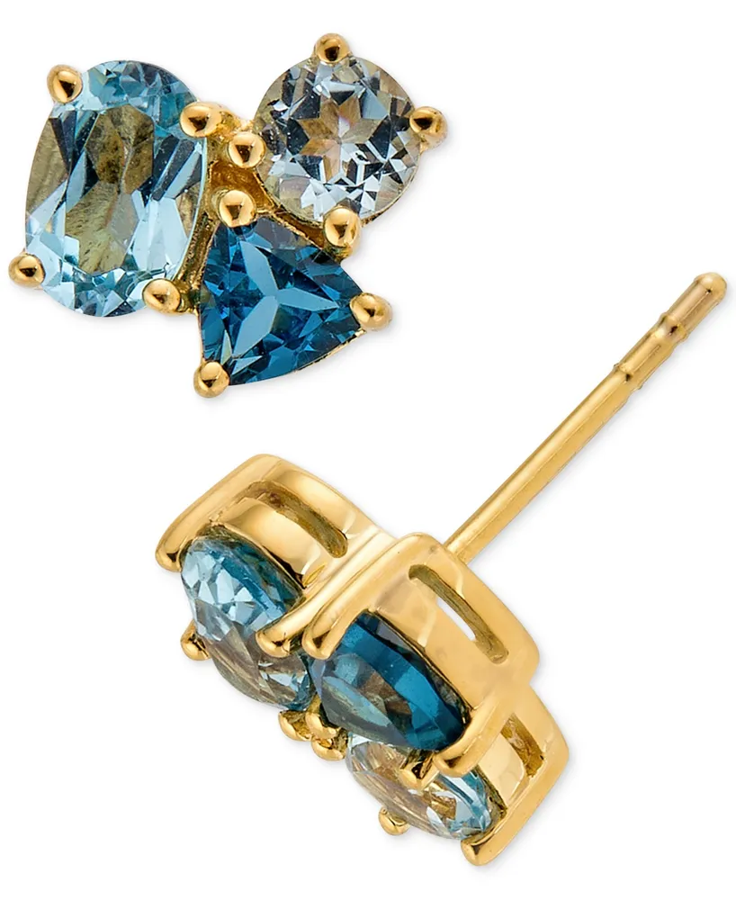 Blue Topaz Cluster Stud Earrings (2-1/10 ct. t.w.) in 14k Gold-Plated Sterling Silver