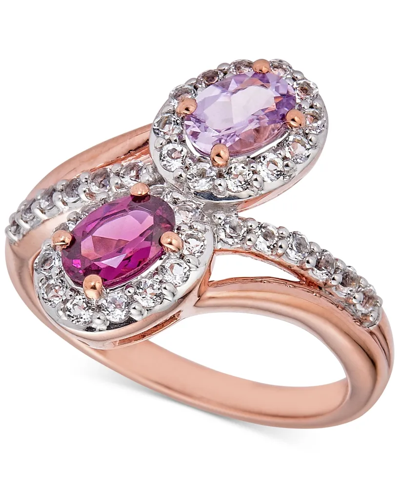 Pink Amethyst (3/8 ct. t.w.), Rhodolite (1/2 ct. t.w.) & White Topaz (5/8 ct. t.w.) Bypass Ring in 14k Rose Gold