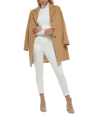 Calvin Klein Womens Single-Breasted Wool Blend Coat