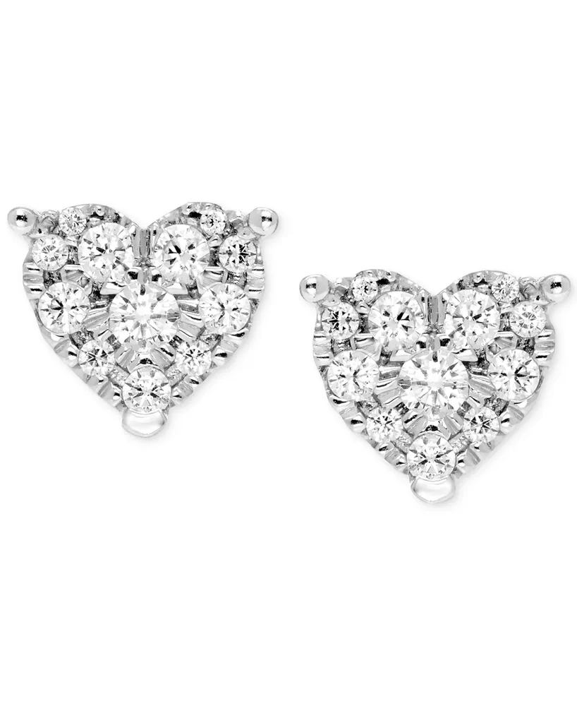 Diamond Heart Cluster Stud Earrings (1/2 ct. t.w.) in 10k White Gold