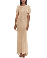 Betsy & Adam Metallic Cape Gown