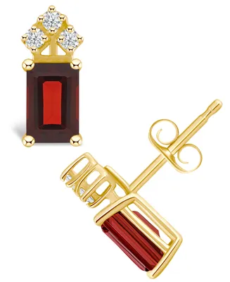 Garnet (1-1/ ct. t.w.) and Diamond (1/8 Stud Earrings 14K Yellow Gold or White