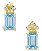 Aquamarine (1 ct. t.w.) and Diamond (1/8 Stud Earrings 14K Yellow Gold or White