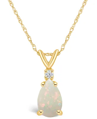 Opal (1/2 ct. t.w.) and Diamond Accent Pendant Necklace 14K White Gold or