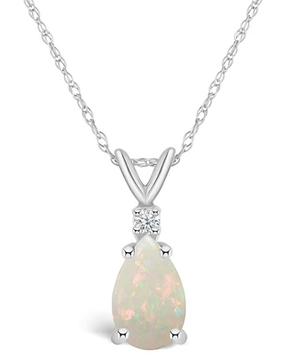 Opal (1/2 ct. t.w.) and Diamond Accent Pendant Necklace 14K White Gold or