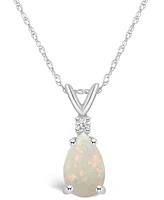 Opal (1/2 ct. t.w.) and Diamond Accent Pendant Necklace 14K White Gold or