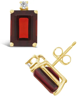 Garnet (3-7/8 ct.t.w) and Diamond Accent Stud Earrings in 14K Yellow Gold
