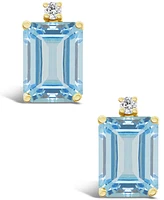 Aquamarine (2- 3/4 ct.t.w) and Diamond Accent Stud Earrings in 14K Yellow Gold