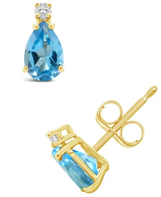 Blue Topaz (1 ct.t.w) and Diamond Accent Stud Earrings in 14K Yellow Gold
