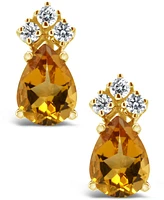 Citrine and Diamond Stud Earrings (1-1/3 ct.t.w and 1/8 ct.t.w) 14K Yellow Gold